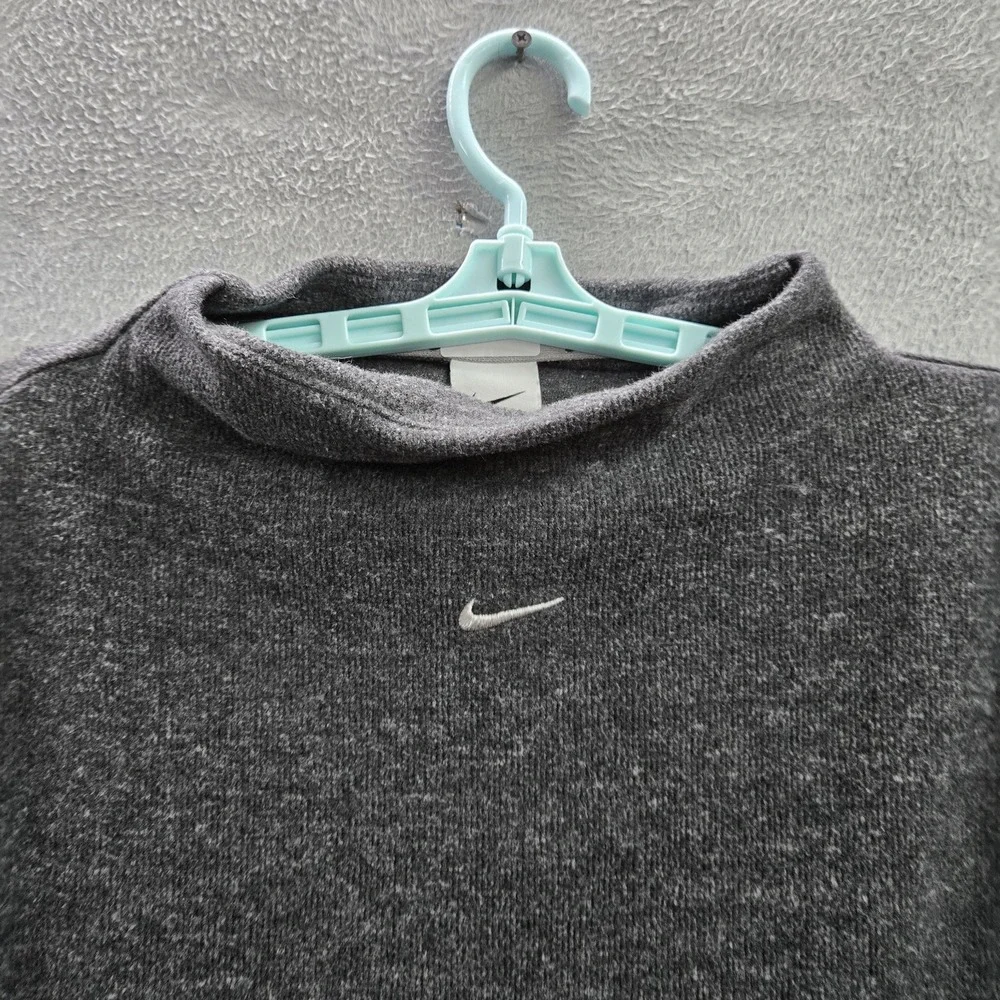 VINTAGE Nike Women Sweatshirt S Gray THERMA-FIT‎ Crop Center Swoosh Logo Y2K